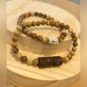 Bracelet- Industrial Skull, two piece set ceramic beads with two charms 7.5”